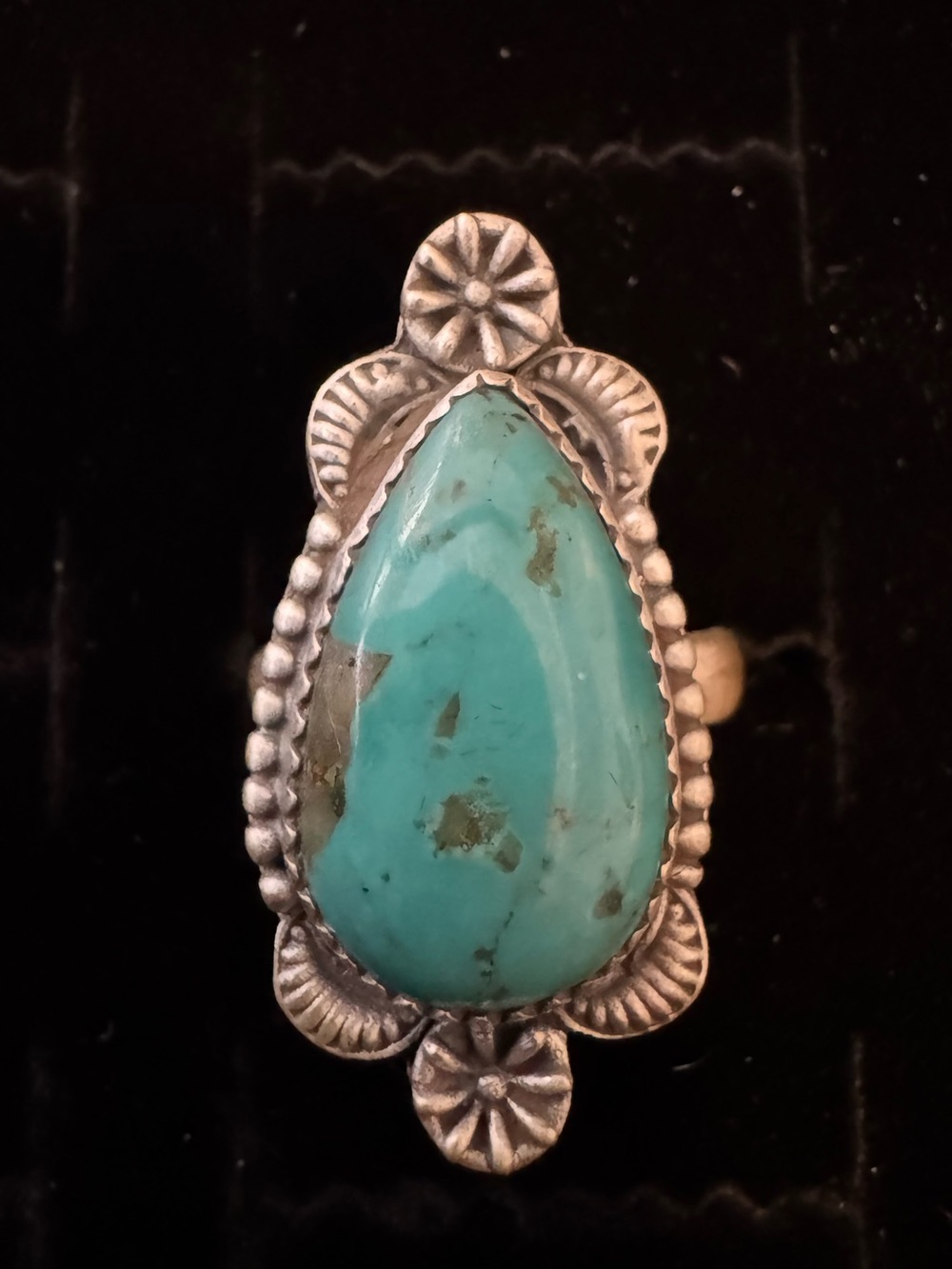 Sterling Silver genuine, Kingman Turquoise Teardrop Ring - Turquoise Blue - Picture 4 of 7